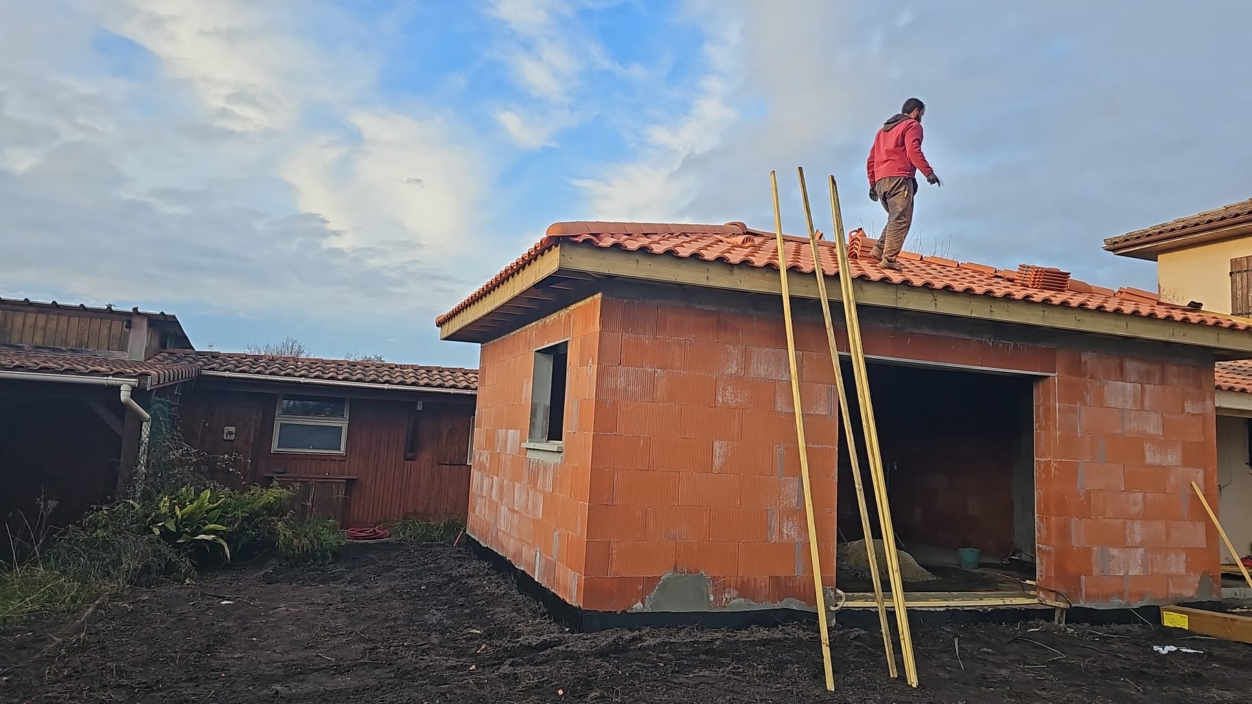 Agrandissement maison construction garage briques Aquitaine